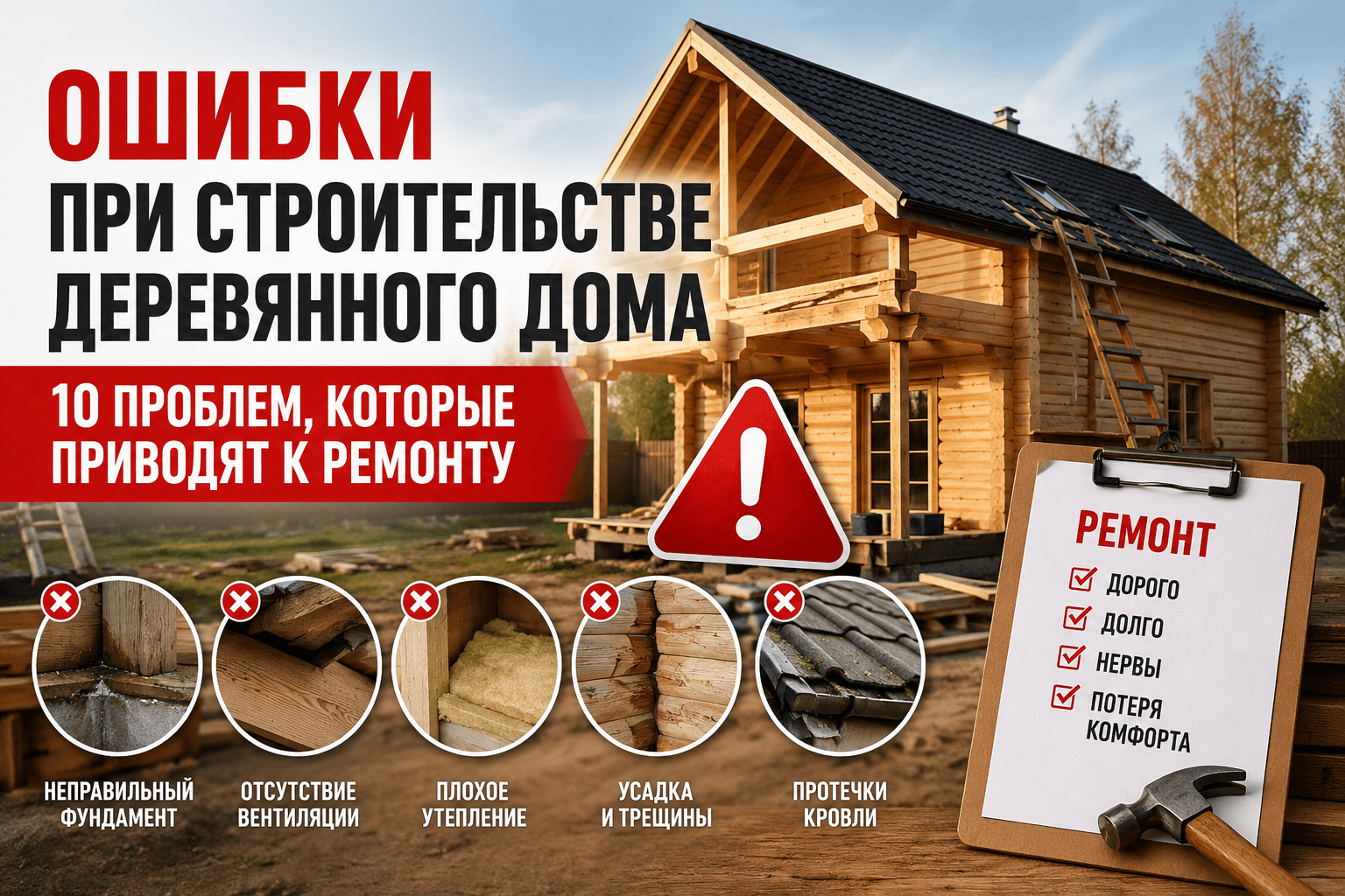 Ошибки при строительстве деревянного дома: 10 проблем, которые приводят к ремонту